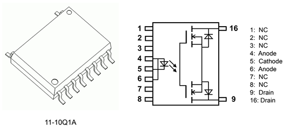 Technische Zeichnung - Toshiba TLX9165T AEC-Q101 Optokoppler/Optorelais